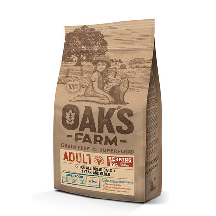 Oaks Farm Grain Free Adult Cat Беззерновой сухой корм для кошек (сельдь) – интернет-магазин Ле’Муррр